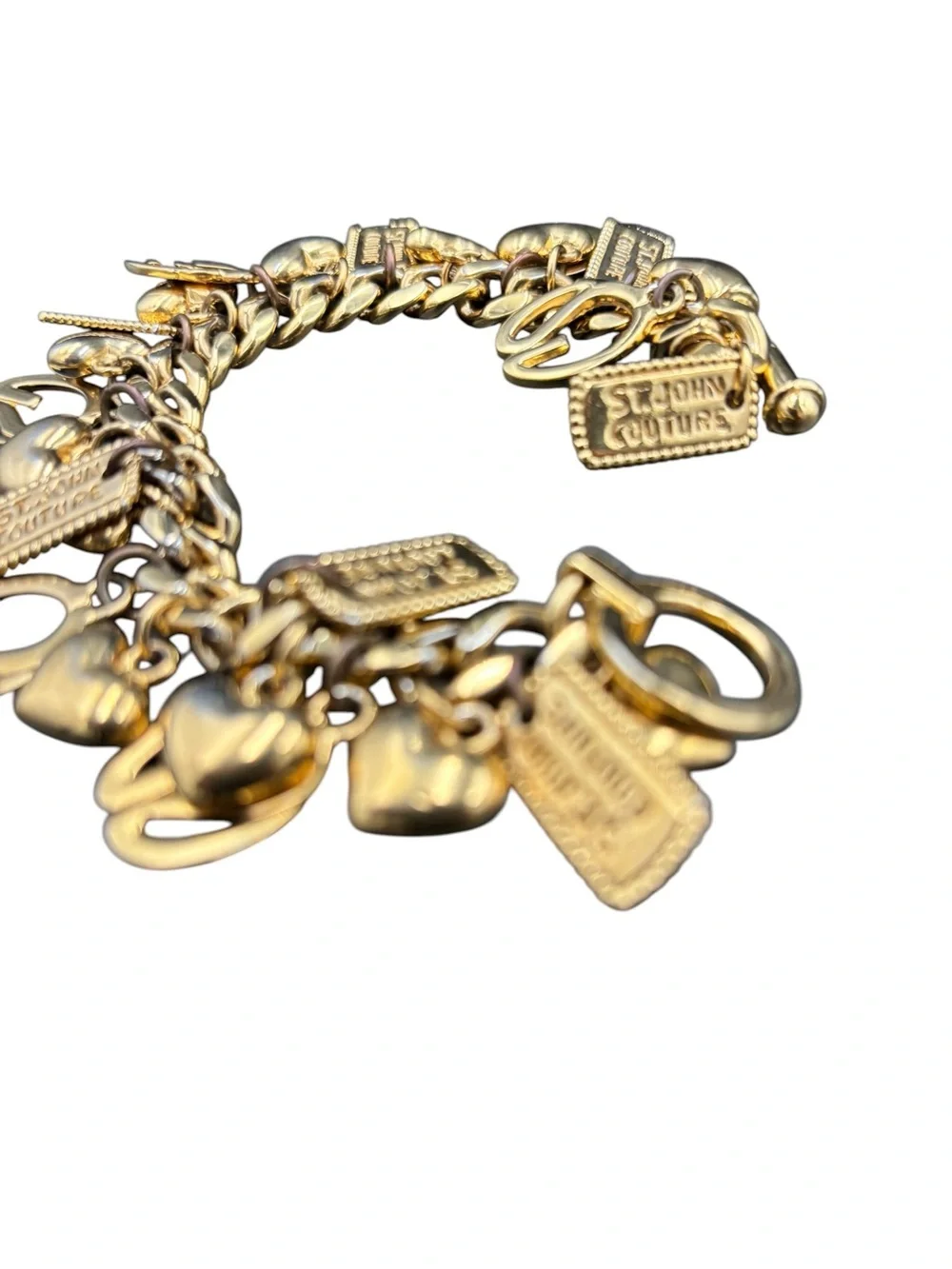 St. John “Love of My Life” Gold Plated Heart Logo Charm Bracelet Rare